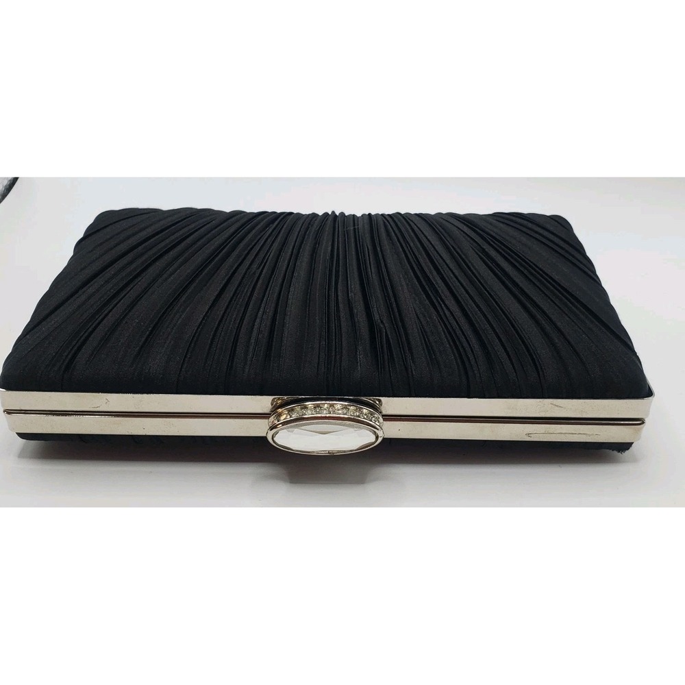 Camille La‎ Vie Clutch Black Satin & Rhinestone Clasp Optional Crossbody Chain